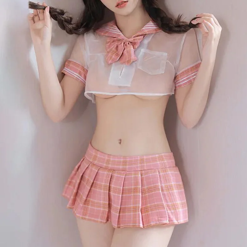 

Sexy Lingerie Jk Uniform Mini Top Skirt Roleplay Set Student Sailor Maids Outfit Woman Underwear Pleated Erotic Cosplay Costume