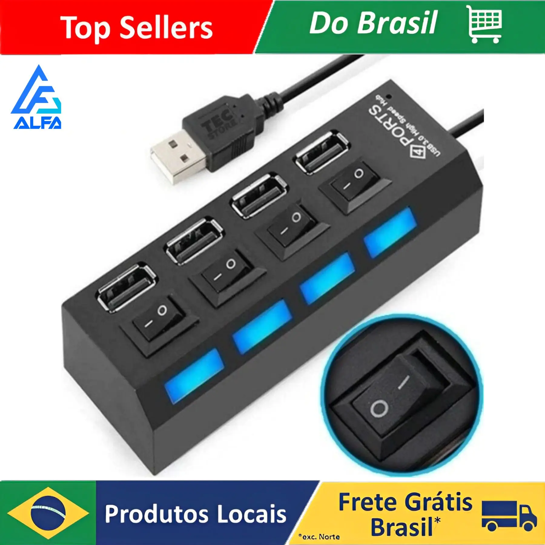 Alfa hub usb 2 0 4 portas r gua extens o caneta drive teclado 480mbps