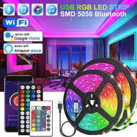 LED Lights Bluetooth 5050 SMD USB LED Strip Alexa APP Control WIFI RGB Adhesive Luces Led TV Backlight Lamps for Room Decoration 1