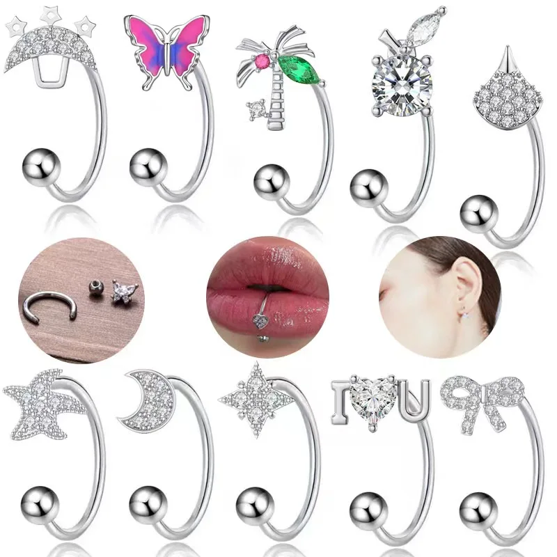 

10pcs 316L Surgical Steel 16G steel color Plated Lip Ring Flower Shape Ear Cartilage Tragus Helix Daith Piercing Jewelry