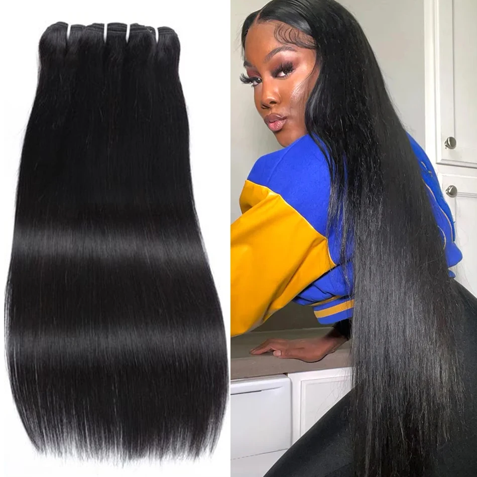 Straight Bundle Weave 50g Brazilian Human Hair 26 28 30Inch Remy Human Hair Weft Natural 1 3 4 Bundles Hair Extensions For Women