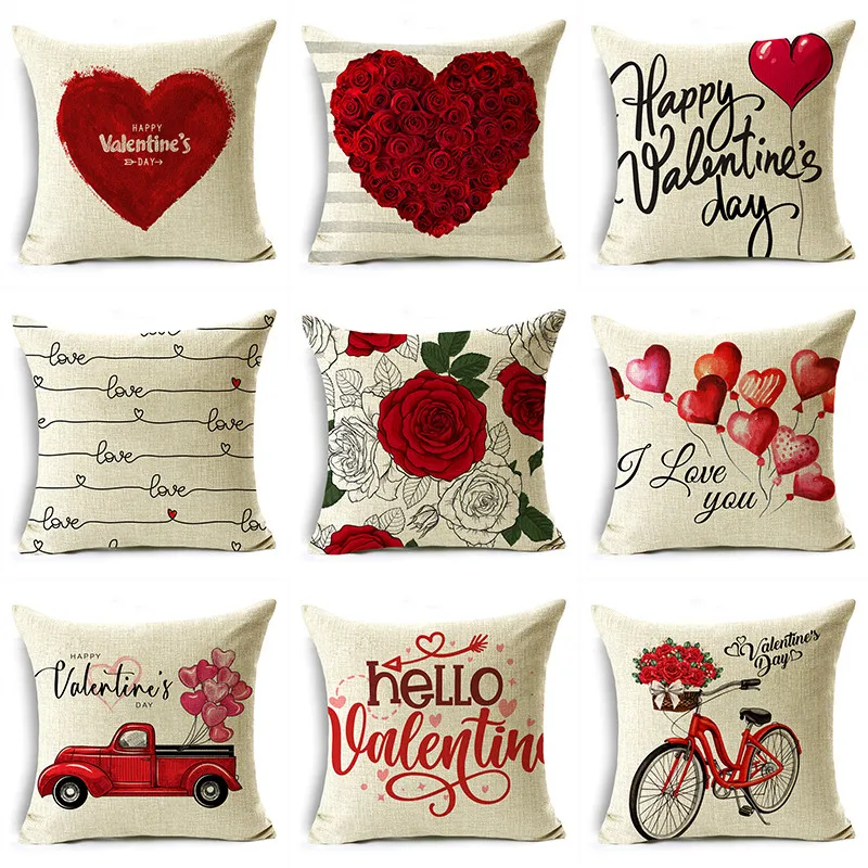 

Valentine's Day Pillowcover 18x18 Sweet Love Rose Print Couple Holiday Gift Bedroom Sofa Bay Window Cushion Cover 40/45/50cm