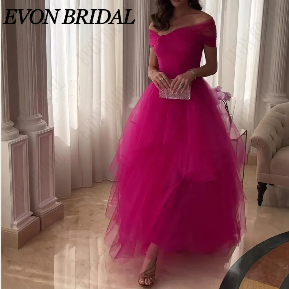 EVON BRIDAL Off The Shoulder Prom Dresses For Women Tulle Slim Elegant A-line Evening Gown Vestidos De Noche Custome Made