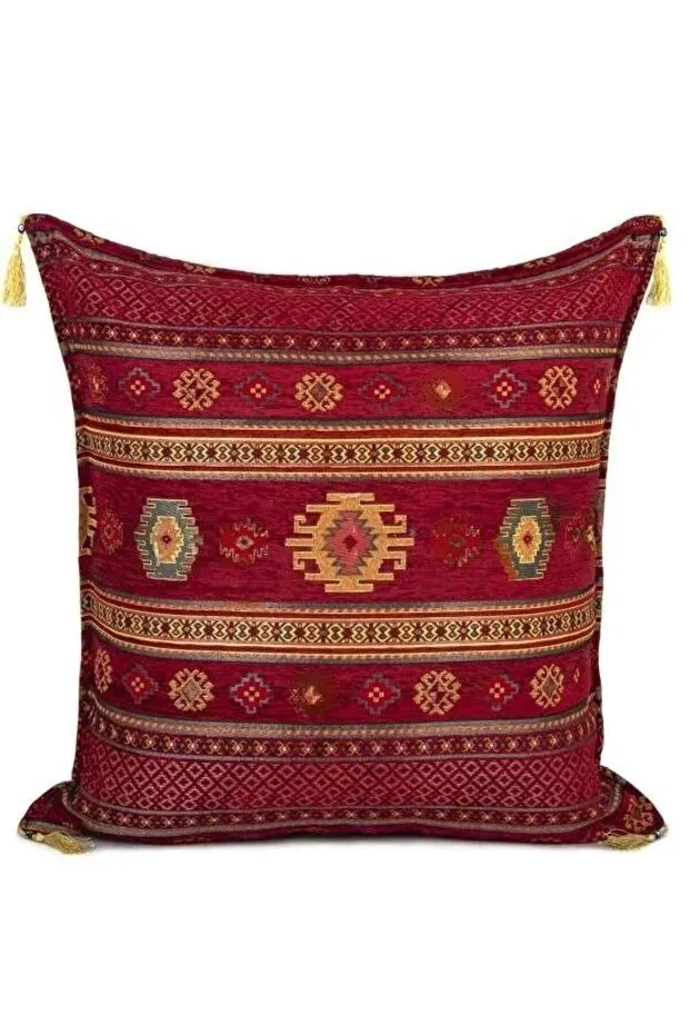 

Тканевый квадратный чехол для подушки NO9 с кисточками Kilim (70 см x 70 см)