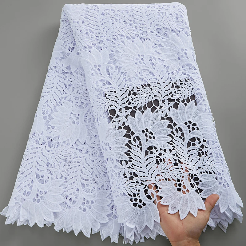 SJD LACE African Guipure Cord Lace Fabric 2024 High Quality 3039 White Water Soluble Lace Fabric Embroidery for Wedding Dresses images - 6