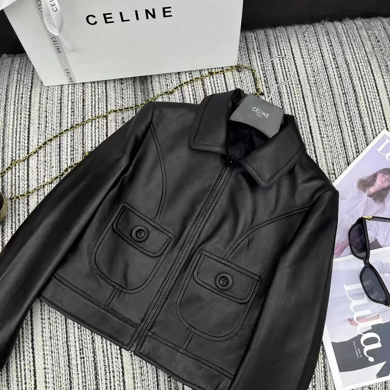 Women's Black Sheepskin Leather Motorcycle Jacket