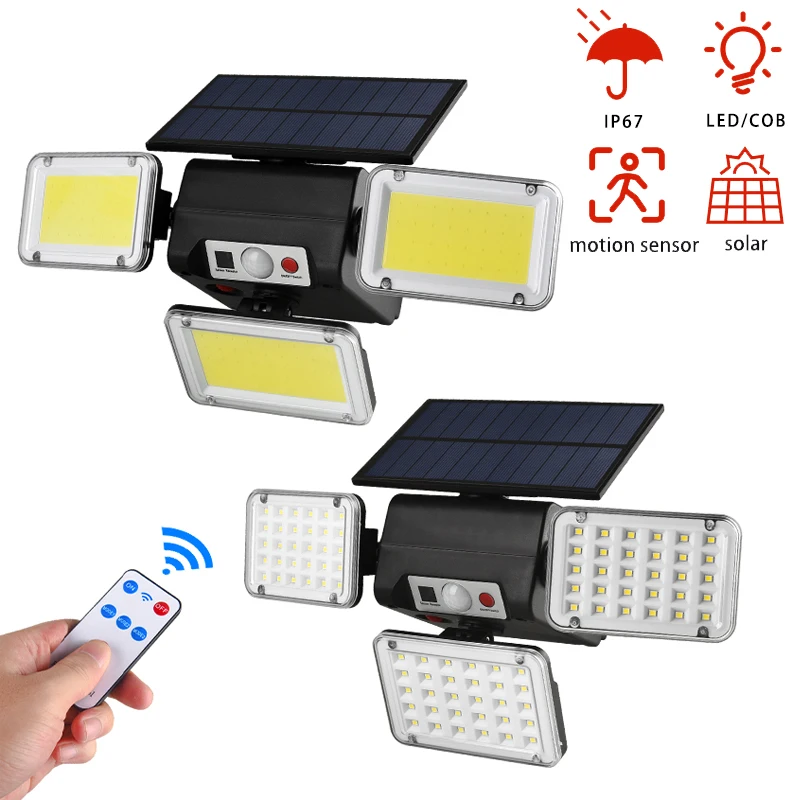 LED Solar Outdoor Lights 3 Head Rotatable PIR Motion Sensor Night Light Waterproof IP67 3 Modes Lighting for Garden Decor