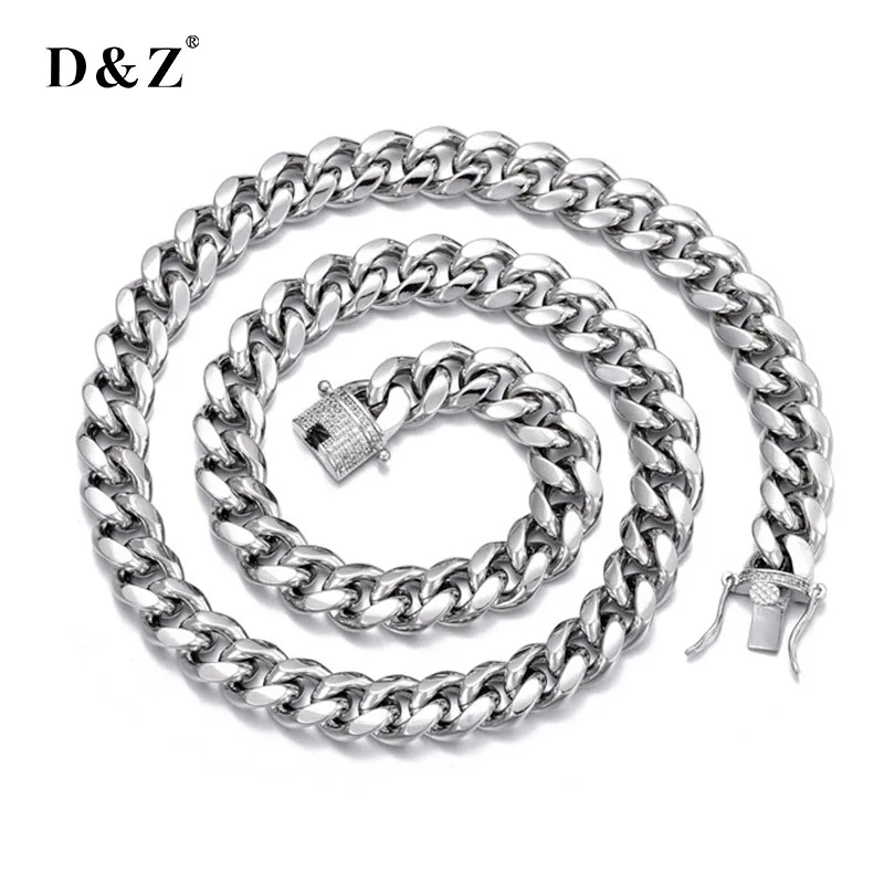 

D&Z New 14mm 2Rows Cuban Link Chian Long Box Buckle Brass Material Iced Out AAA Cubic Zircon Stones Necklace Hip Hop Jewelry