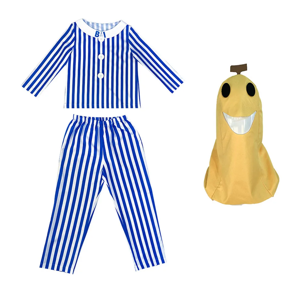 Volwassen Bananen In Pyjama Kostuum Blauw Wit Streep Shirt Broek Met  Bananenkop Mannen Vrouwen Themafeest Kostuum Halloween - AliExpress, image size:960x960