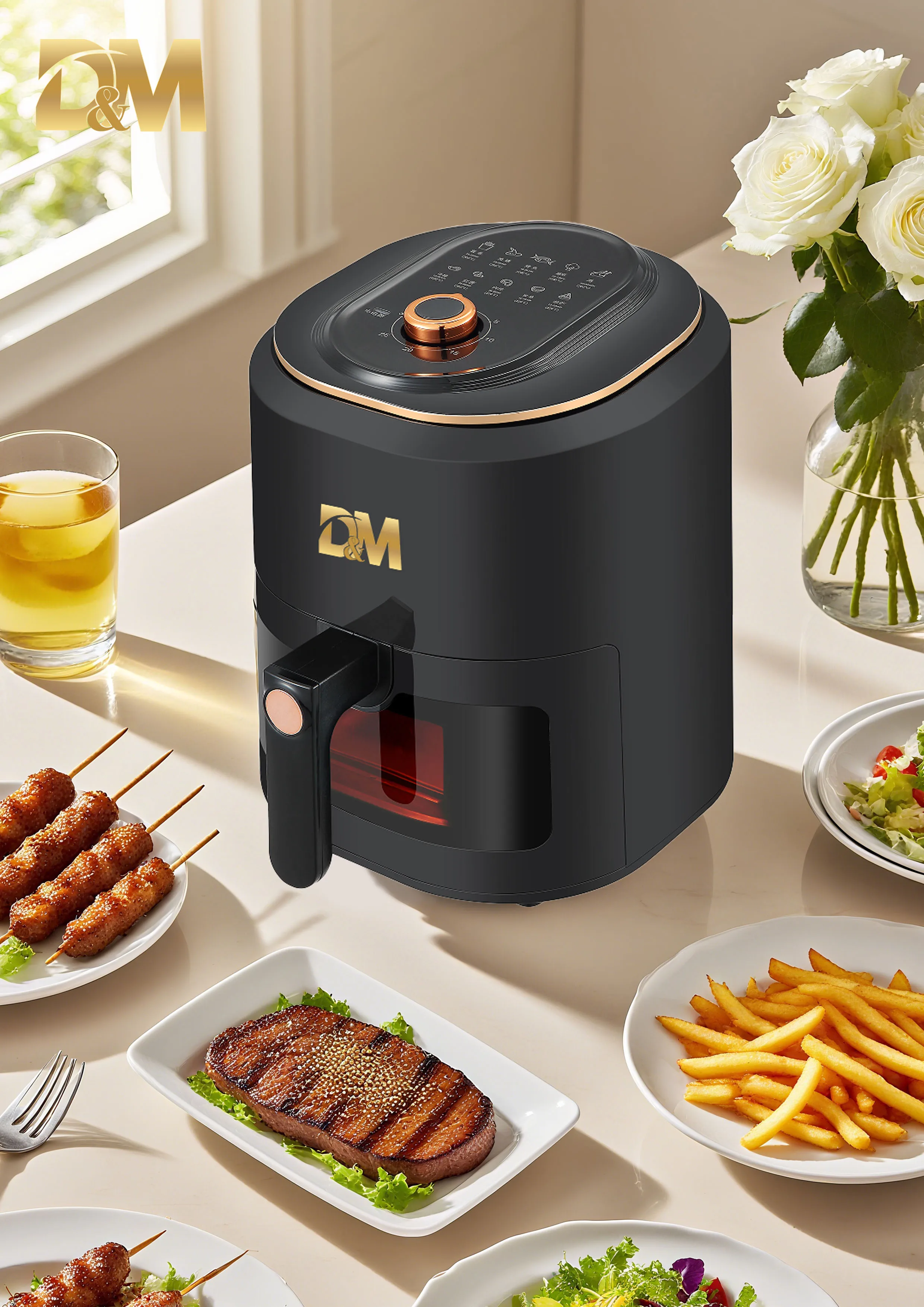 Freidora de Aire 7.5L con Ventana Visual, 10 Programas Automáticos, Cocción Sin Aceite 360°, Antiadherente, Temporizador, Ideal para Pollo/Papas/Pizza, Hogar y Oficina.