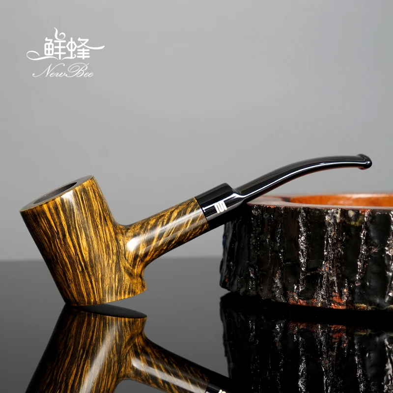 MUXIANG Handmade Briar Pipe Hammer Desktop Tobacco Pipe Wooden Straight Stem Pipe Real Briar Pipes flat-bottomed hammer pipe 6
