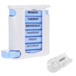 Stackable Weekly Pill Organizer with Four Daily Compartments: Morning, Noon, Evening, and Night (White Blue 2Pcs)