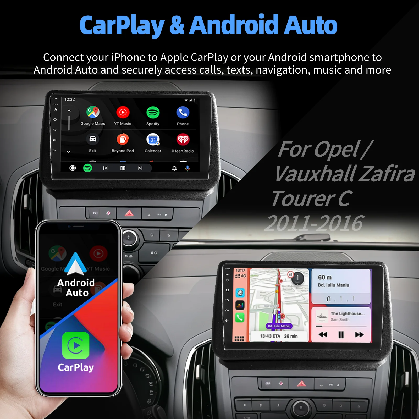 ESSGOO 9 Zoll IPS Touchscreen GPS Navigation Für Opel/Vauxhall Zafira Tourer C 2011-2016 Autoradio Android auto Android 15 Apple Carplay WIFI Bluetooth FM USB Spiegellink ASP-Sound – Detail 8