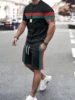 Men's New Summer Suit Line Print Simple Sport Splicing Trend T-shirt Loose Casual Suit Short Sleeve Shorts Men's Summer Suit 1