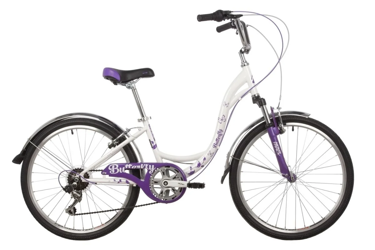 Велосипед подростковый NOVATRACK 24&quot BUTTERFLY TY21/RS35/SG-6SI (13&quot белый-фиолетовый) |