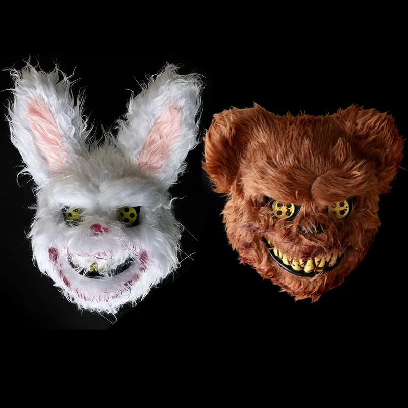 

Horror Bloody Teddy Bear Rabbit Cosplay Mask Masquerade Scary Plush Mask Halloween Carnival Costume Headgear Props