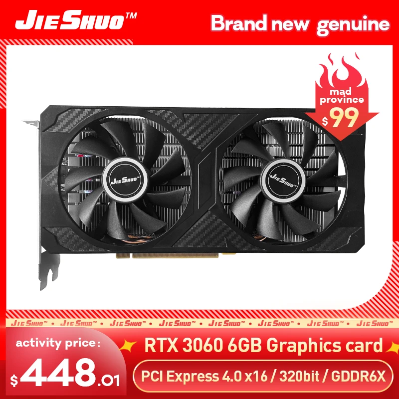 display card for pc JIESHUO NEW Graphics Cards RTX 3060 6GB NO LHR Special Edition ETH Mining 46-49mh/s Computer Game Graphics Card Fully Compatible video card in computer