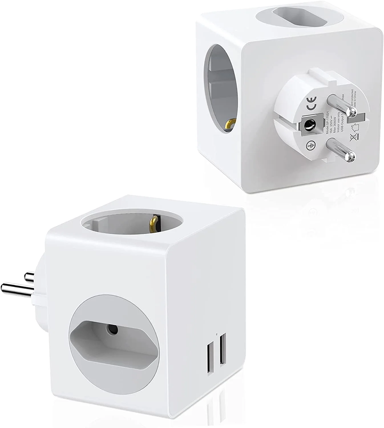 Ladron de Enchufe con 2 USB, Enchufe en forma Cubo múltiple 5 en 1 con ...