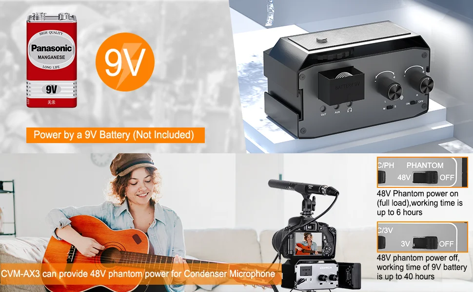 XLR Audio Mixer, COMICA CVM-AX3 Dual XLR/6.35mm/3.5mm Video Audio Mixer, Camera