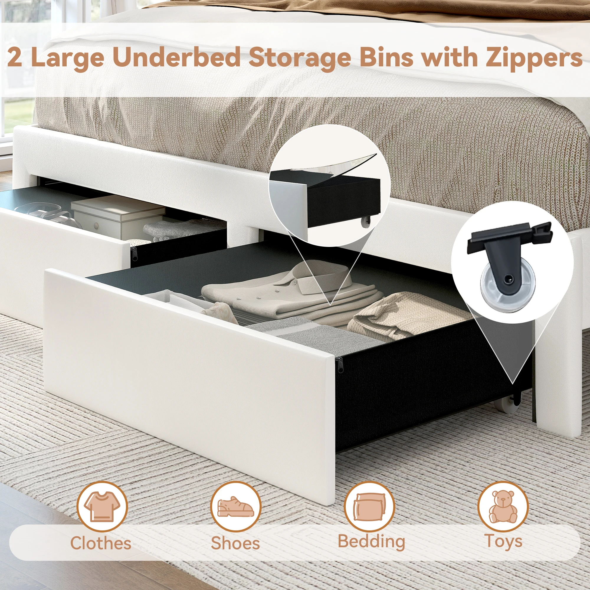LED Bed Frame with Storage Drawers, Star Projector, Charging Station & Speaker 4