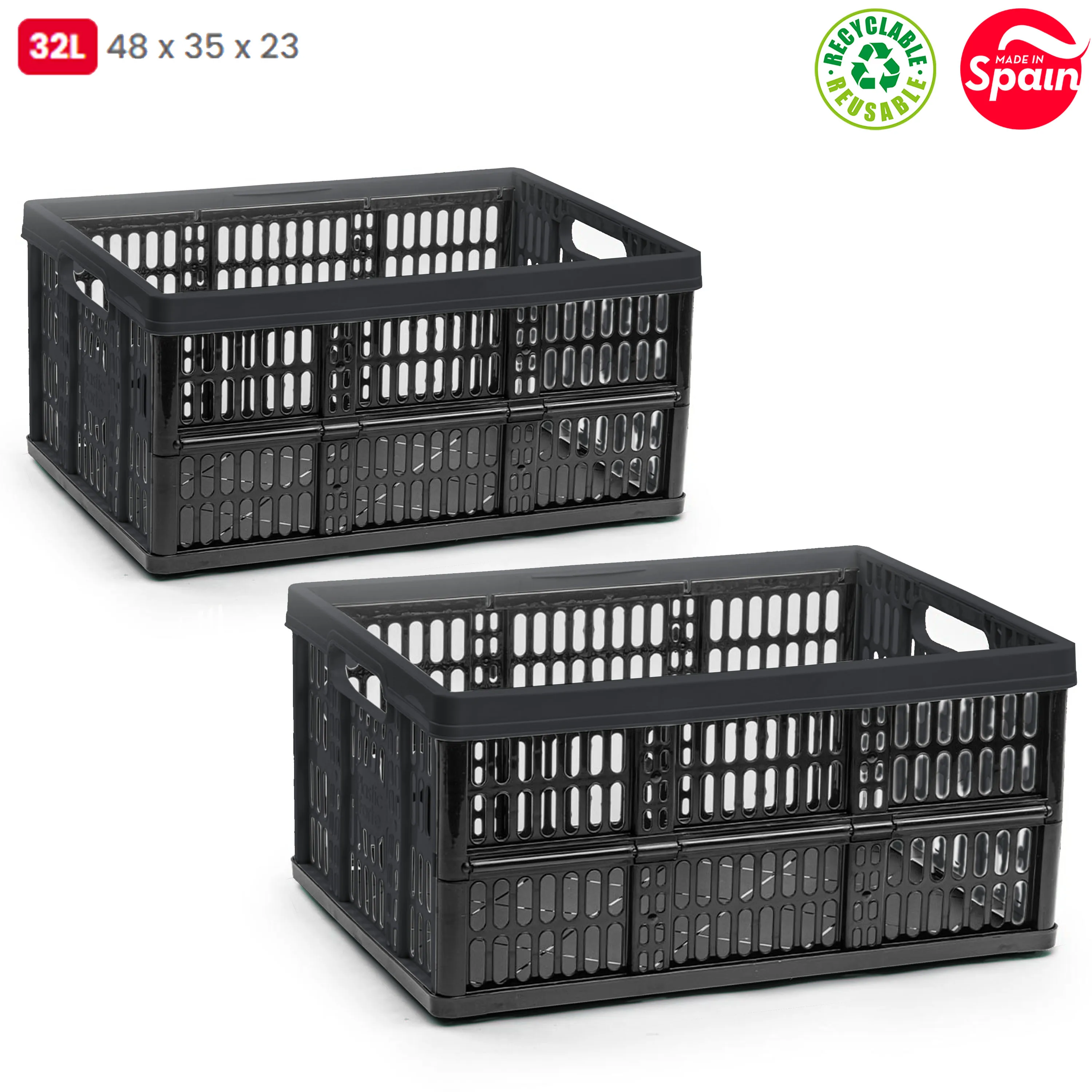 Keeeper Lea Pack 2 Cajas Plegables 32L - Robustas, Con Asas, Para Alimentos, Color Azul/Marrón
