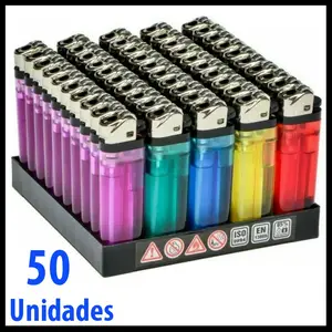 Pack 48 Uds. Mechero Clipper Recargable Translúcido de Colores - Lustro