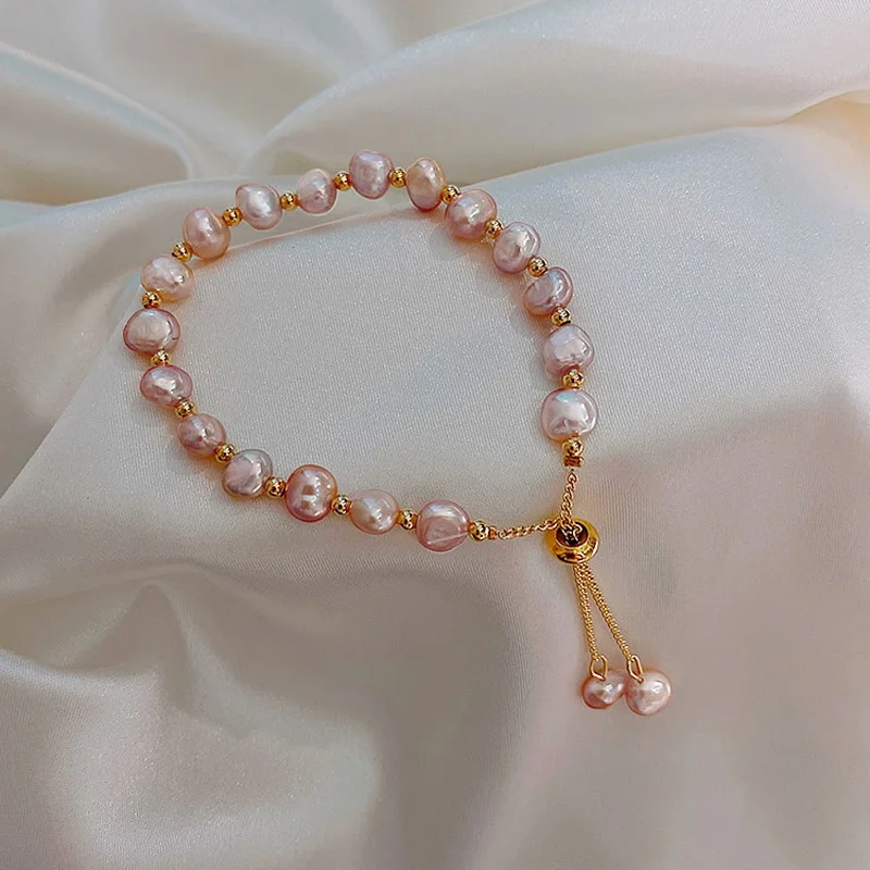 Kpop Irregular Imitation Pearl Bracelet For Women Korean Natural Stone Pendant Adjustable Cuff Bracelets Anniversary Jewelry