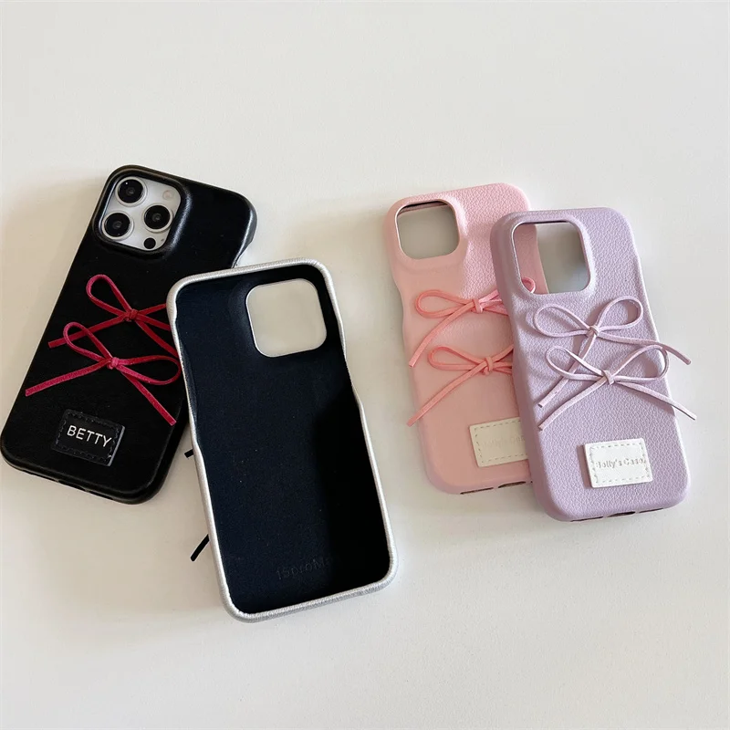 Korean Cute Bow Shockproof Candy Color Leather Phone Case
