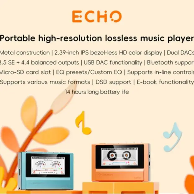 FiiO ECHO NANO/ECHO 고해상도 디지털 오디오 플레이어, 음악 플레이어, 3.5mm/4.4mm 밸런스드 출력, 컬러 스크린
