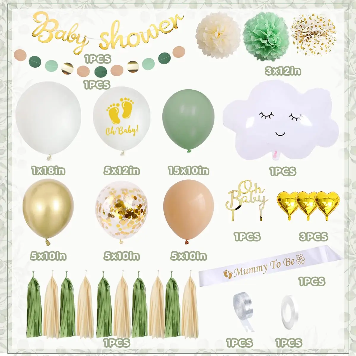 PartyWoo Lot De 6 Banderoles En Papier Crépon 150 M, Vert Citron, Vert Foncé, Vert Menthe, Banderoles Dorées Pour Décorations D'anniversaire, Décorations De Mariage (1,8 Pouces X 82 Pieds/rouleau