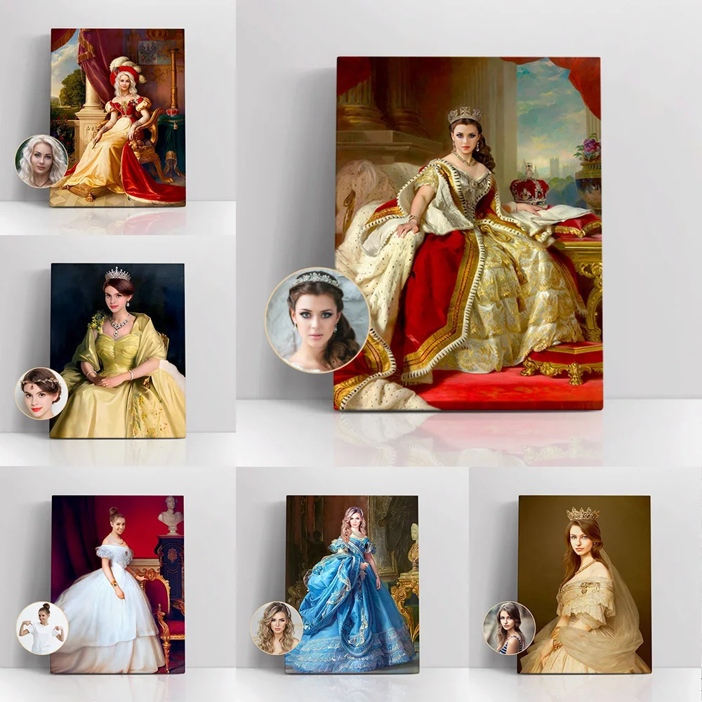 

Custom Woman Portrait Canvas Painting Customized Royal Queen Princess Poster Prints Wall Art for Bedroom Living Room Home Decor