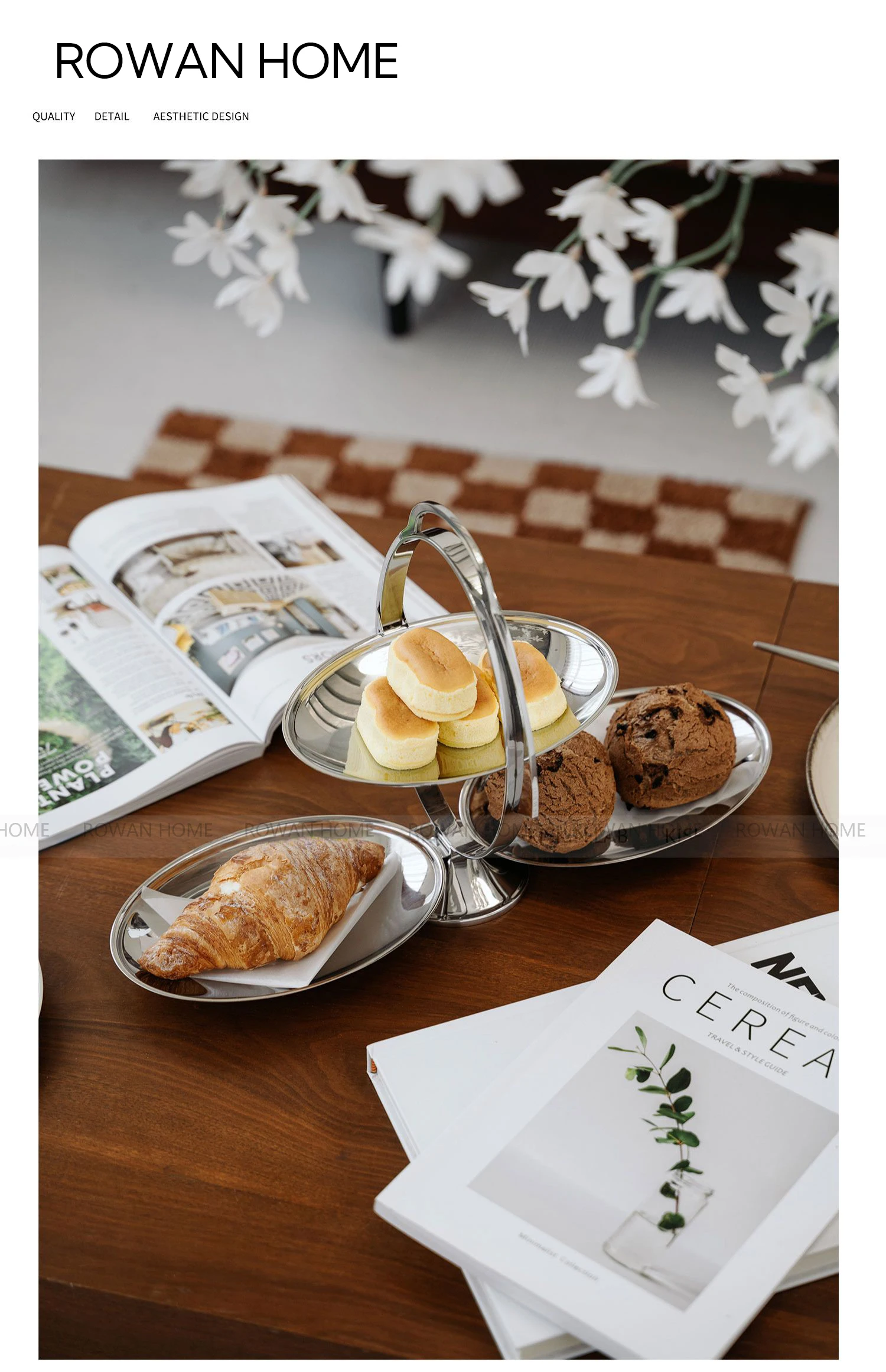 Description Picture 3 of itemNordic Stainless Steel Folding Tiered Serving Tray 3 Tiered Dessert Stand with Handle Snack Plate for Home decor Hotel Party