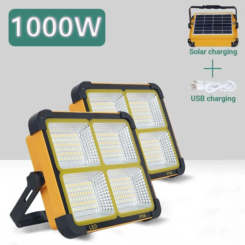 1000W Solar flood light LED Portable Rechargeable Floodlight Waterproof Spotlight Battery Powered Searchlight Outdoor Work Lamp 3s1p 12v 2600mah 18650 rechargeable lithium battery pack speaker torch camera portable searchlight equipment sweeper battery