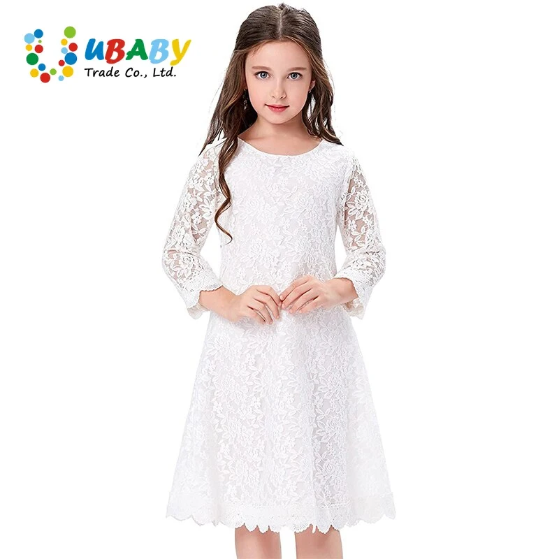 Summer Baby Girls White Wedding Dresses Korean Children Clothing Birthday Party Lace Princess Dress Gilrs Kid