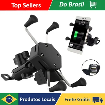 Suporte de Celular para Moto com Carregador USB e Fixação no Retrovisor