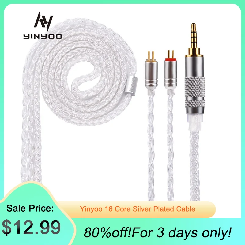 Yinyoo 16 Core Silver Plated Cable 2.5/3.5/4.4mm Upgrade Cable With MMCX/2PIN/QDC for BLON BL-01 BL-03 KZ ZAX ASX EDX TRN V90S jcally 5n pure silver plated earphone upgrade cable with microphone 3 5mm mmcx qdc 0 78 0 75mm 2pin for kz tfz t2 shure l shape