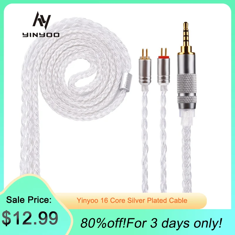 Câble écouteurs Yinyoo 16 Conducteurs Argenté – MMCX Vers 4,4 Mm – Améliore Basses Et Médiums – Longueur 1,2 M – Pour Shure, FiiO, Westone, Etc.