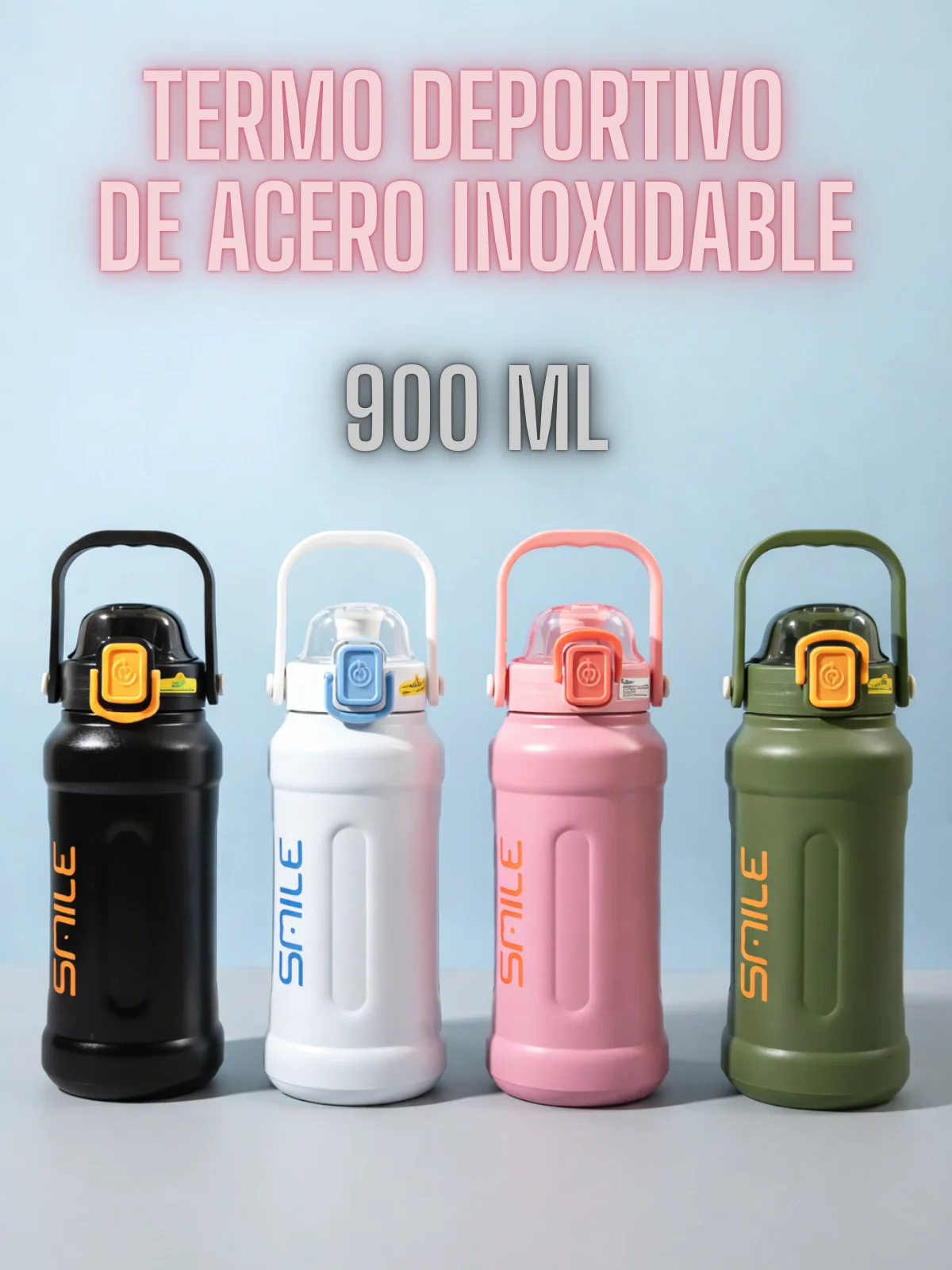 Termo Deportivo PYA-13, El termo perfecto para tu día a día 900 ml, Ideal para tu ida al gym, campamento, escuela o trabajo.