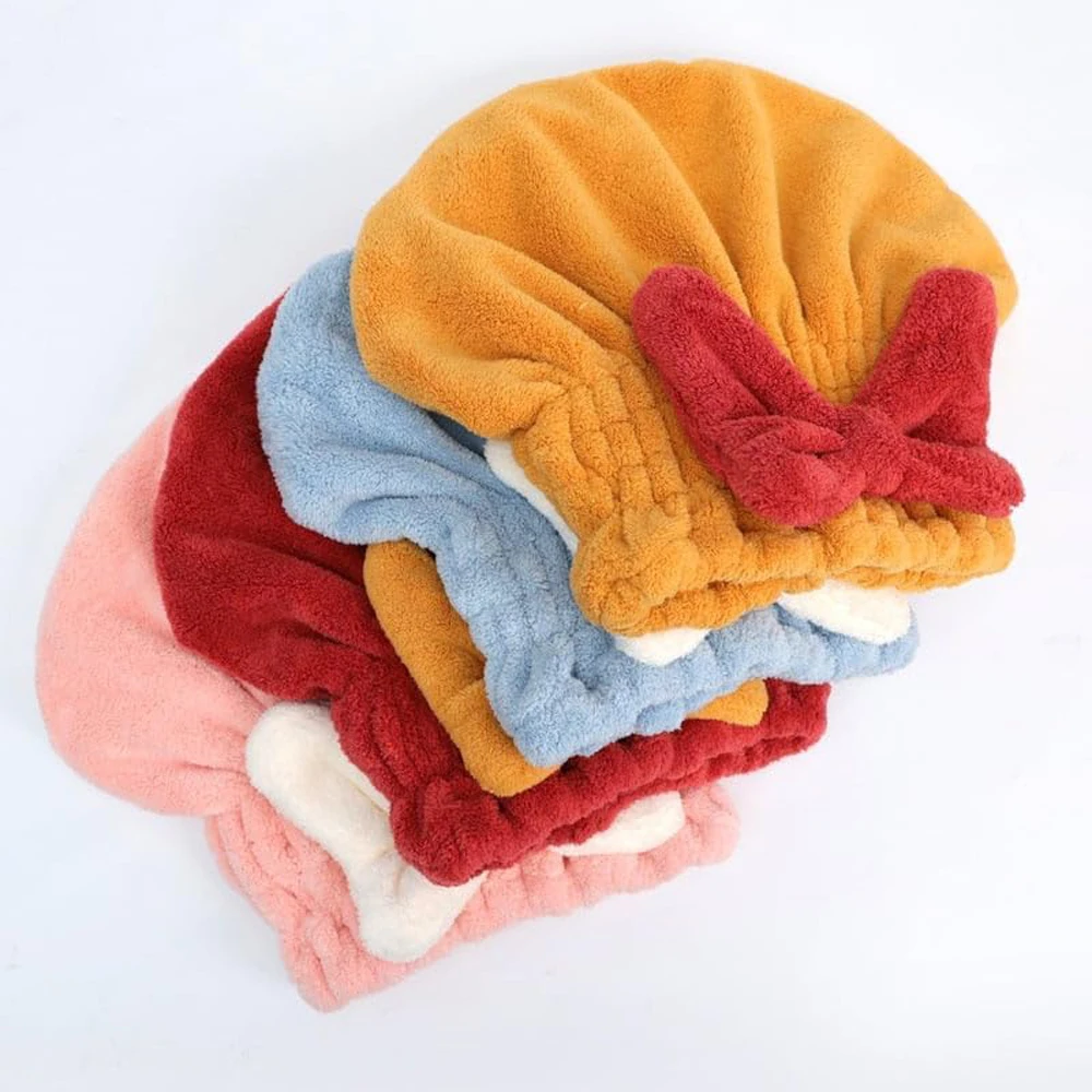 microfiber towel 1PC quick drying hair towel wrap with bow microfiber absorbent hair turban for wet curly long thick