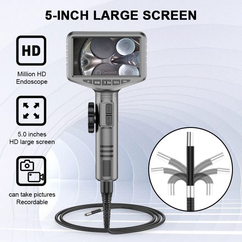 HD 6MM 180 Degree Steering Industrial Borescope Endoscope Camera Car Inspection Camera with 4LED for Iphone Android 1M