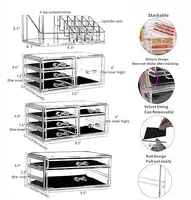 Set of 4 clear stackable organizers. 11 drawers total for cosmetics or skincare. Vanity-friendly design. 2