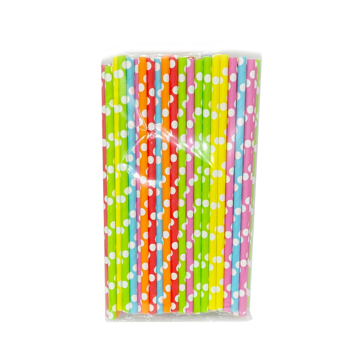 100pcs Biodegradable Straight Paper Straws Rainbow Polka Dot Milk Coffee Bubble Tea Straws Party Birthday Wedding Supplies 6mm