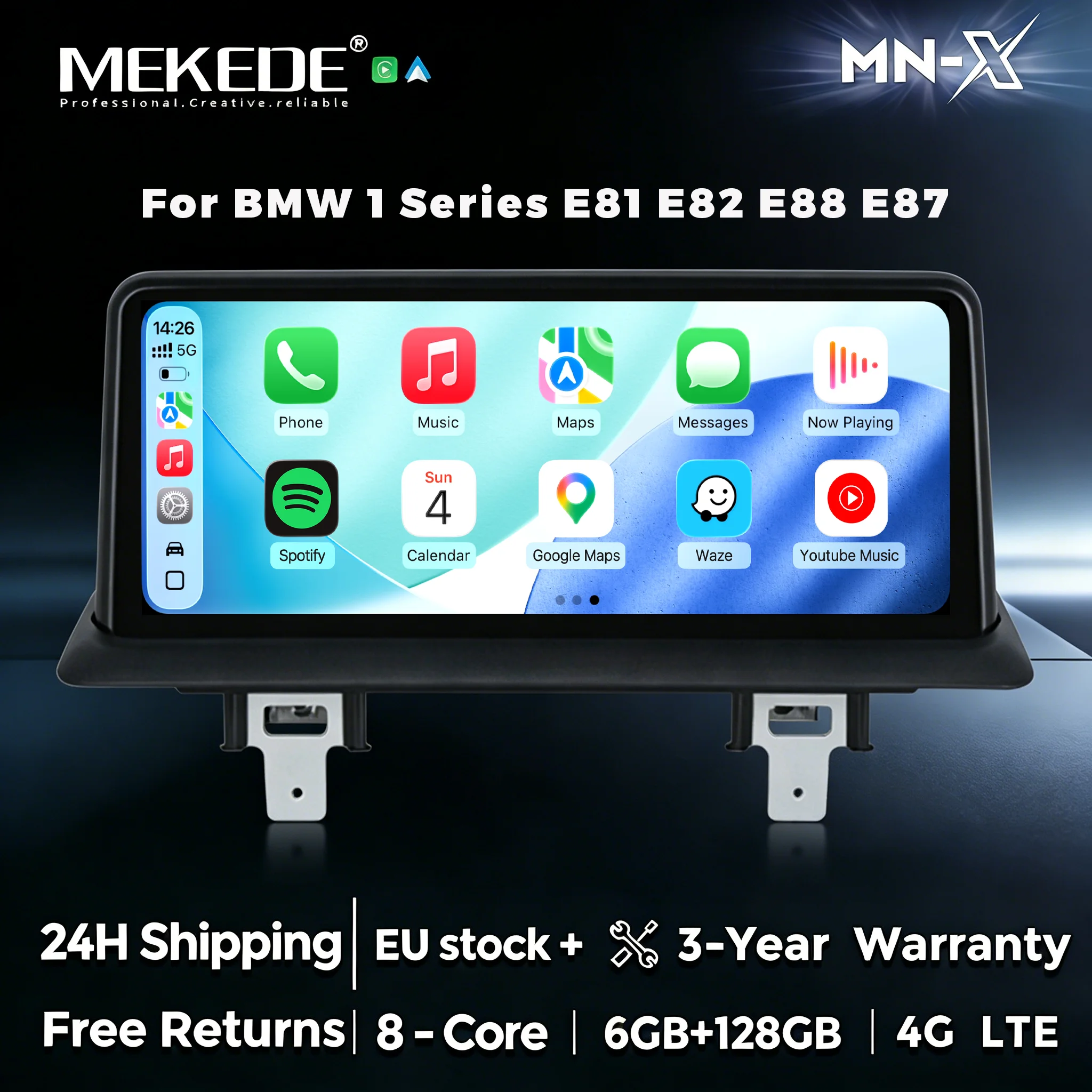 MEKEDE 128 ROM 8-Kern Wireless Carplay Android Auto Radio für BMW 1er Serie E81 E82 E87 E88 2004-2012 Android 15 BT 4G LTE WIFI DSP GPS Navigation Auto-Multimedia-Videoplayer 1920*720 Touchscreen Unterstützt Originalsystem Idrive Lenkradsteuerung