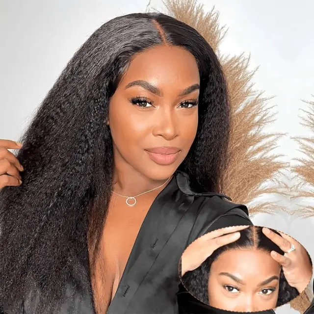 Kinky Straight Wear and Go Glueless Human Hair Wig Pre Plucked Pre Cut 4x4 Glueless Lace Front Wigs for Black Women Human Hair 1