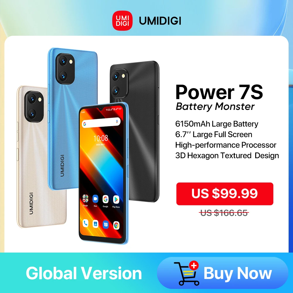 

UMIDIGI Power 7S Android Smartphone Celular Unisoc T310 4GB 64GB 6.7" HD+ 16MP Camera 6150 mAh Cell Phone Global Version In Stoc