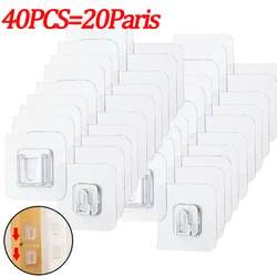 Transparent Double - Sided Adhesive Wall Hooks for Kitchen and Bathroom Storage (40PCS(20Pairs))