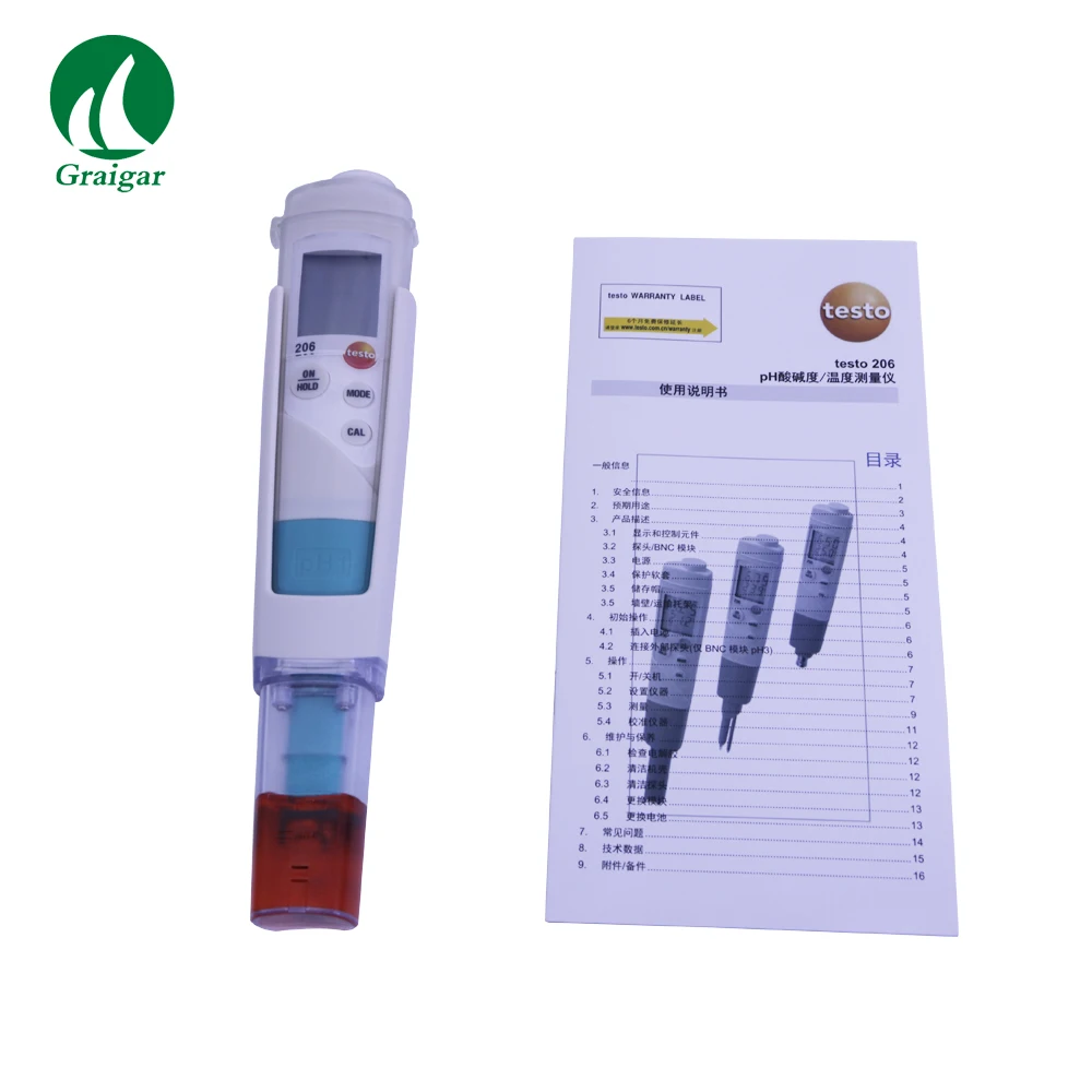 Testo 206 Ph1 Misuratore Di Ph Liquido 0563 2061 Gamma Di Tester Di Ph Digitale 0-14 Precisione Del Ph 0.02