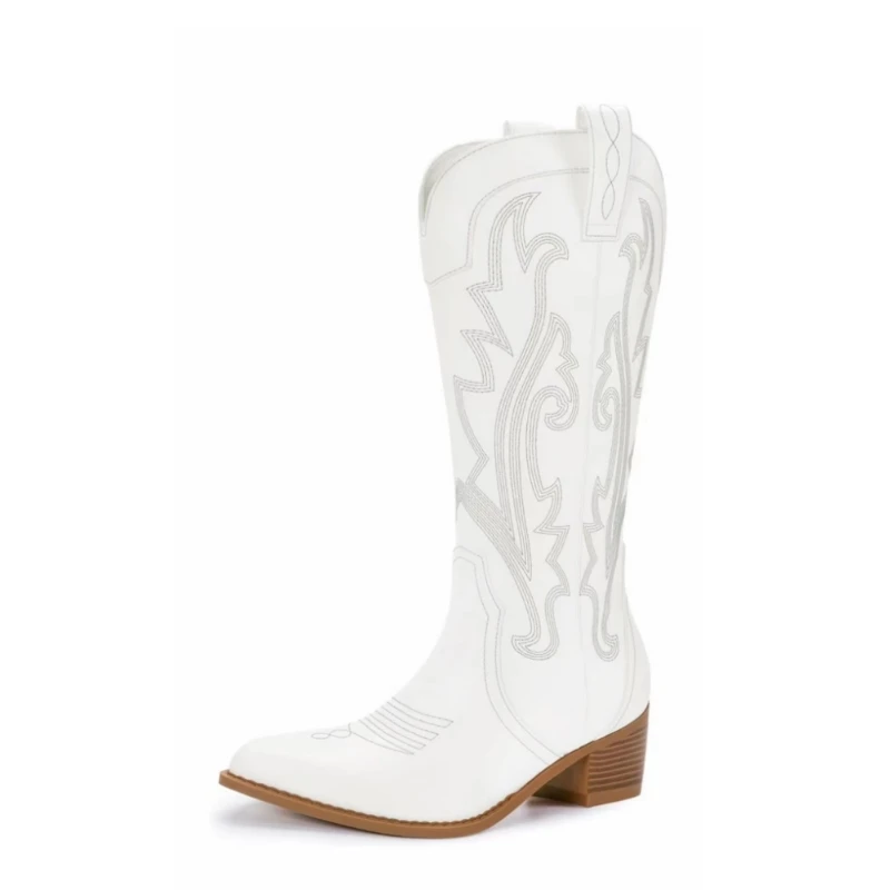 Women's Classic Pointed Toe Martin Boots Cowboy Boots Thick Heel Women's Boots Mid Heel Embroidered Cowboy Boots 2