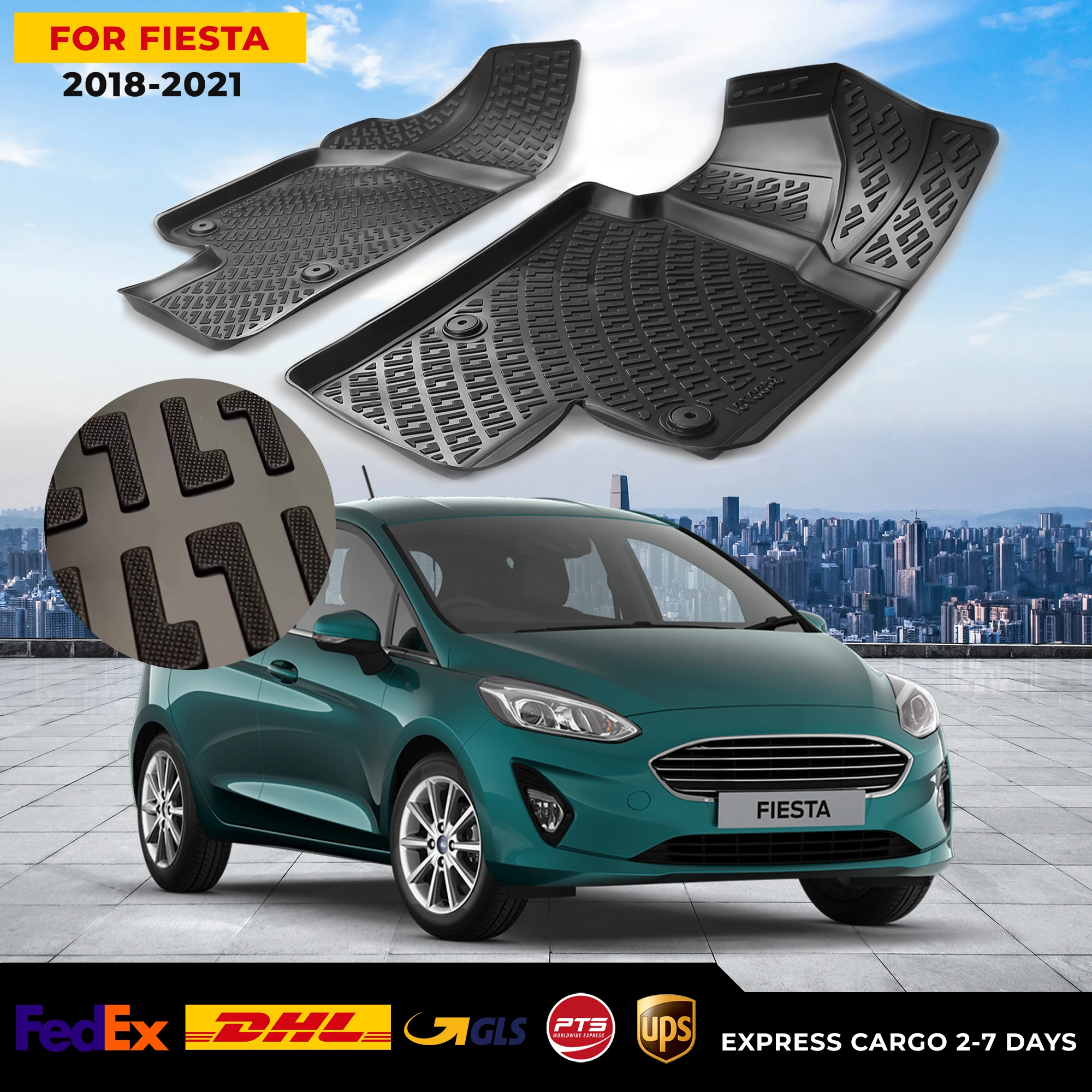 

3D Car Floor Liner For Ford Fiesta 2018-2021 Waterproof Special Foot Pad Fully Surrounded Mat Accessories Rugs Non-slip