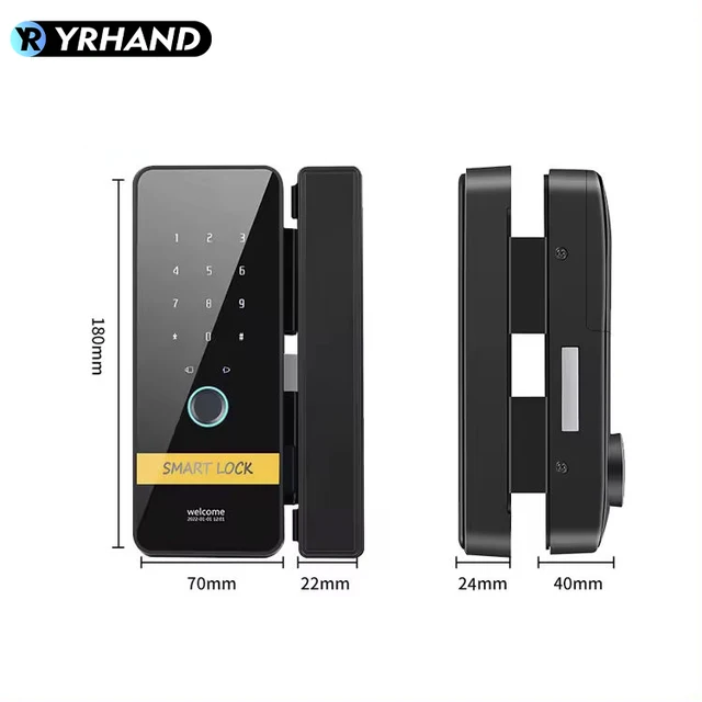 YRHAND Automatic tuya app Keyless Entry fingerprint Glass Smart Hook Lock with key For office framess Sliding Door 5